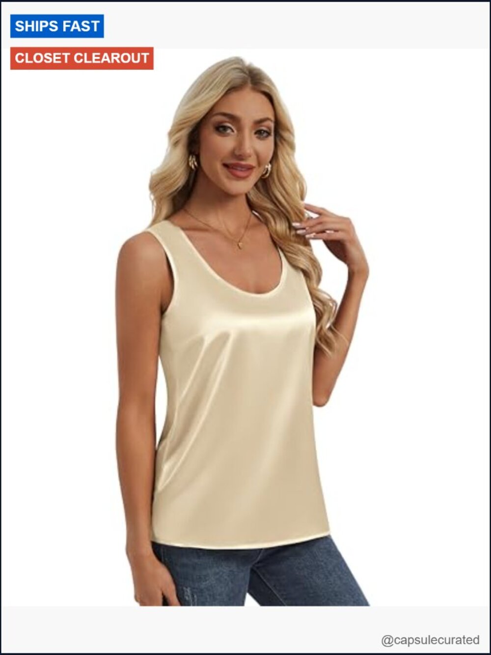 Silk Satin Scoop Neck Tank Top Sleeveless Casual Dressy Blouse Camisole - Picture 5 of 6